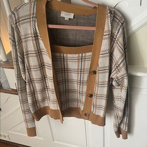 LOFT Women's Brown Plaid Cardigan Set
